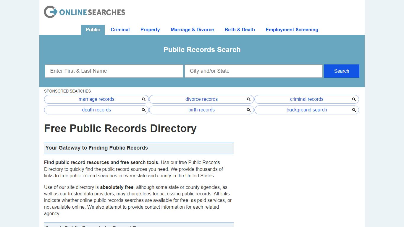 Free Public Records Directory - OnlineSearches.com